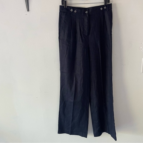 Brooks Brothers Black Pleated Wide-Leg Linen Trousers - 37266 - Picture 2 of 13